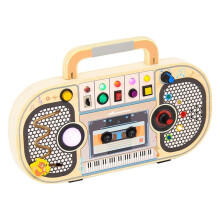 Montessori Houten Digitale Stemrecorder, 5 Muziekschakelaars Speelgoed, Peuter-Drukbord met 7 LED-Lampjes Montessori Speelgoed