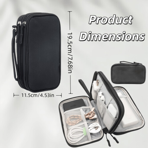 Electronics Accessories Organizer Waterproof Travel Case Small Double Layer Cable Storage Bag Black 1