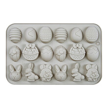 Rabbit Chocolate Mold, 18 Cavity Silicone Baking Mold, Easter Bunny Cake and Cookie Pan, Reusable Treat Maker for Candy, Jello, Party Desserts, Gray