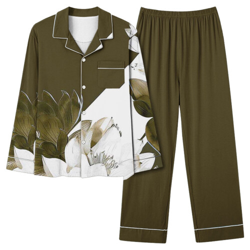Women's Graphic Print Pajama Set Long Sleeve Top Elastic