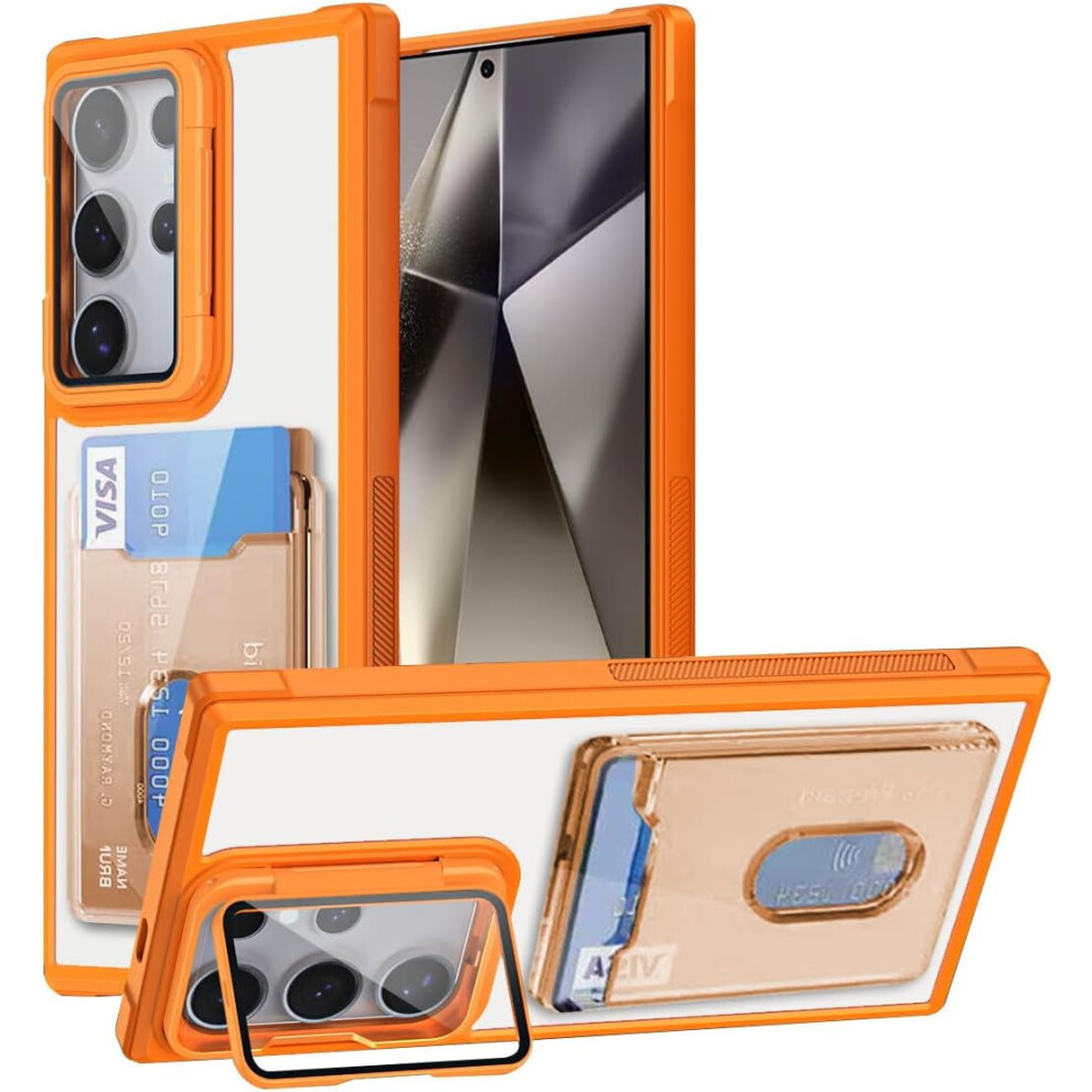 Military Grade Drop Wallet Case For Galaxy A05 Â Slim, Shockproof, Transparent With Lens Kickstand & Card Holder (Orange) Orange 9365509595114