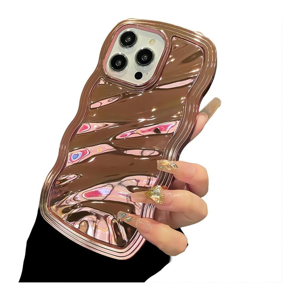 Luxury Electroplated Water Wave Iphone Case Â Shockproof Camera Protection, Rose Compatible With Iphone 15 Gold 9365509595688
