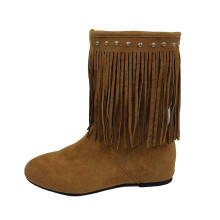 Damstövlar med tofs i mocka, cowboystövlar med klassisk vintage-look, rund tå, slip-on, dold kilklack, låg klack, westernstövlar, korta kängor,