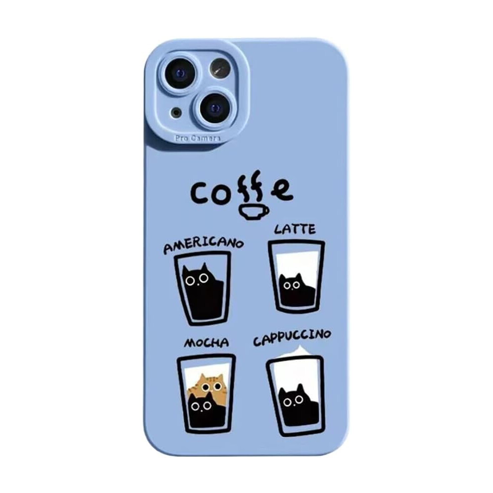 Cute Cartoon Coffee Cup Iphone Case Â Shockproof Camera Lens Protection (Compatible With Iphone 15 Plus, Blue) Blue,Brown 9365509595695