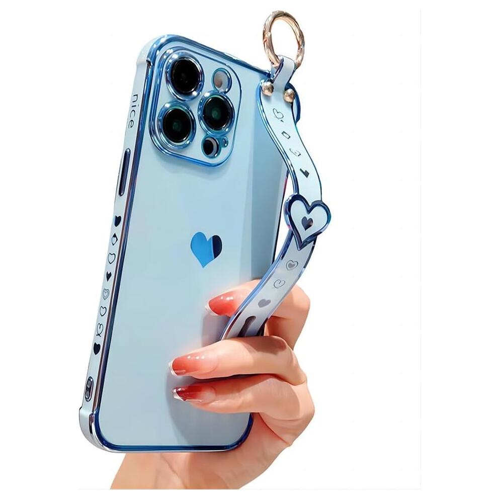 Luxury Electroplated Iphone Case With Love Heart, Hand Bracelet & Camera Protection Â Shockproof, Compatible With Iphone 13 Blue 9365509595442