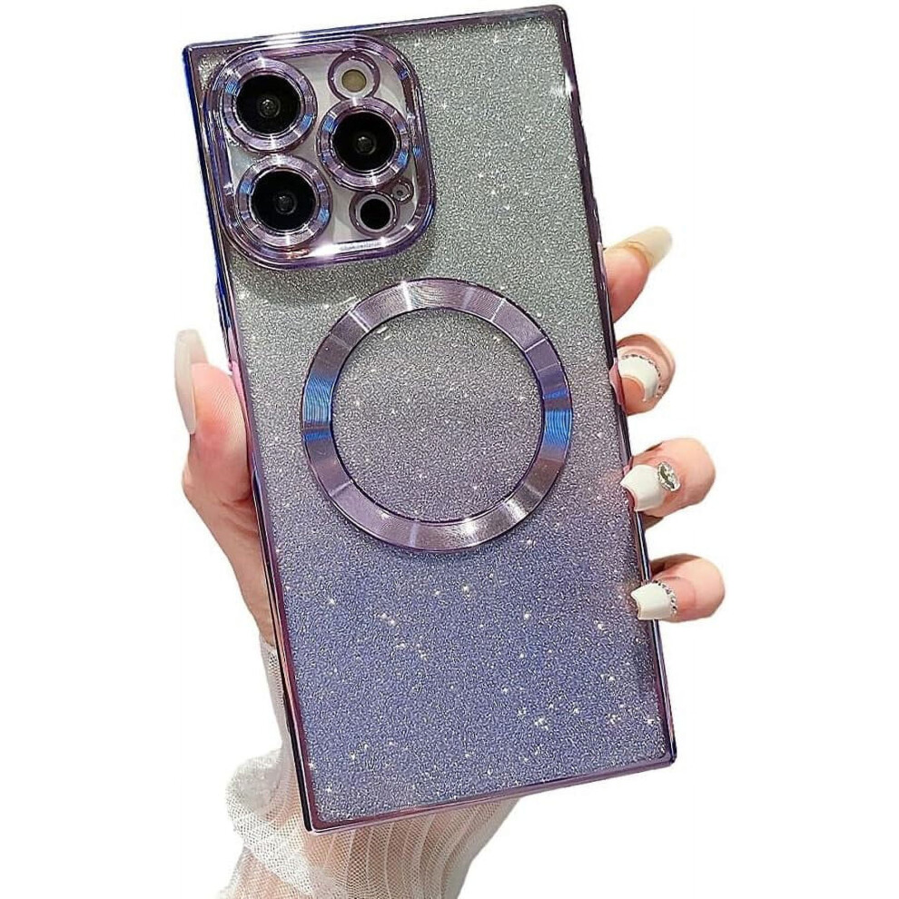 [Compatible With Magsafe] Luxury Glitter Electroplated Bumper Case With Lens Protection, Gradient Soft Shockproof Â Compatible With Iphone Purple 9365509595817