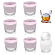 Pink Silicone Sphere Ice Molds, 2.4" Stackable Round Ice Cube Trays with Lids, Set of 6 – Compatible with Cocktails, Bourbon & Drinks