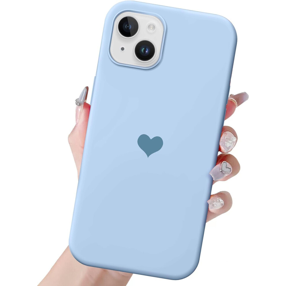 Silicone Iphone 15 Plus Case Â Heart Design, Soft Microfiber Lining, Anti-Scratch, Protective, Blue 9365509596357