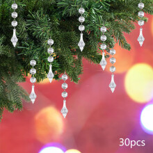 30pcs Crystal Finial Ornaments for Christmas Tree, Shatterproof Clear Plastic Hanging Crystals, Compatible with Centerpiece & Party Decor
