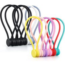 Magnetic Cable Ties 12 Pack – Reusable Silicone Cord Organizers with Magnetic Lock, MultiColor