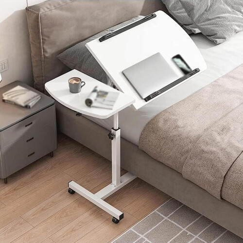 Rolling Laptop Desk Adjustable Height Overbed Table with Locking Wheels and AntiSkid Bar 1