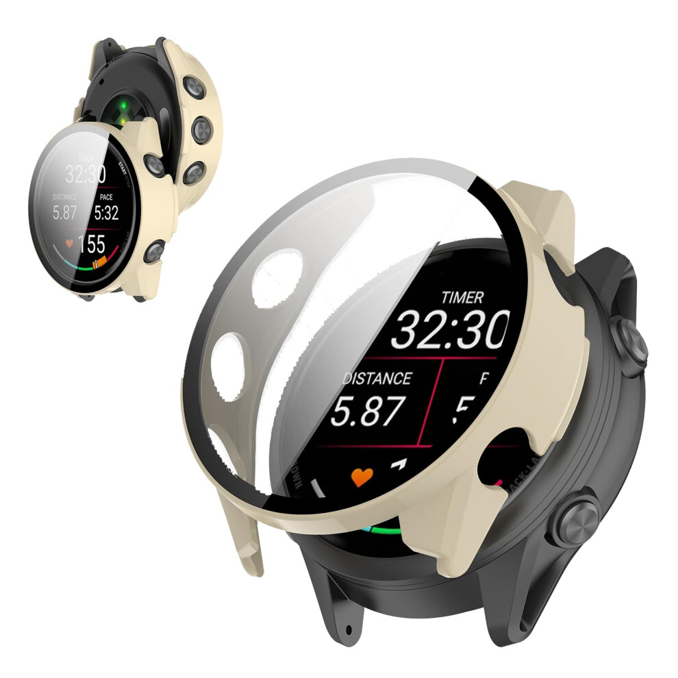 42Mm Case For Garmin Forerunner 570 With 9H Tempered Glass Screen Protector, Shockproof Cover White 9455672285254