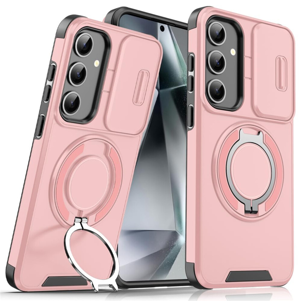 Case For Samsung Galaxy S23 With Slide Camera Cover, 360 Ring Kickstand, Military Grade Shockproof Protection, Pink 9073542726760