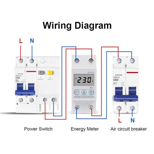 80A Adjustable Over Under Voltage Protection Relay with Automatic Recovery and DIN Rail Mount 1