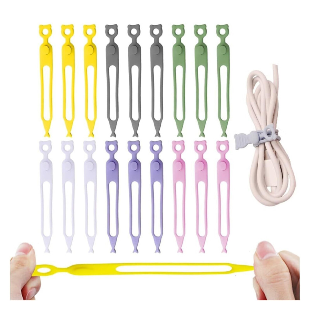 Silicone Reusable Cable Ties Multicolor Adjustable Cord Organizers Flexible Wire Straps 18Pcs 9455672287098