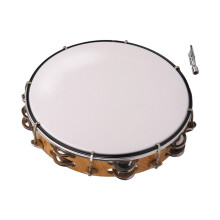 Handheld Musical Drum with Double Metal Jingle- light woodGrain