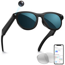 Smart Glasses with Camera and Bluetooth AI Translation, Voice Control, HD Recording, Black