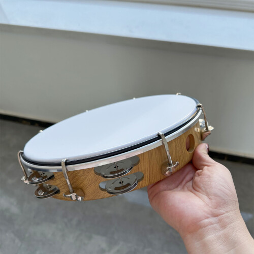10inch Bells Drum Handheld Tambourine- light woodGrain 2