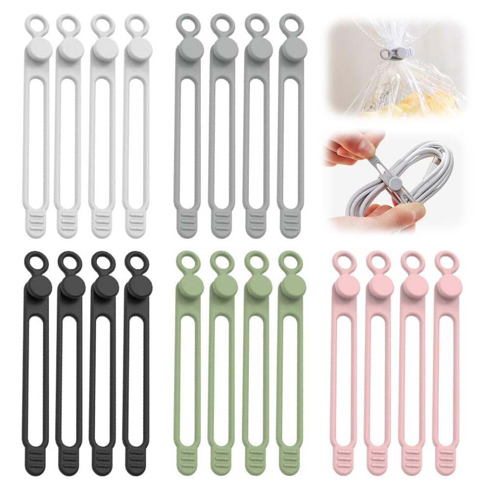 20Pcs Silicone Cable Ties For Earphones And Chargers, Reusable Colorcoded Wire Organizer Straps 9455672287333