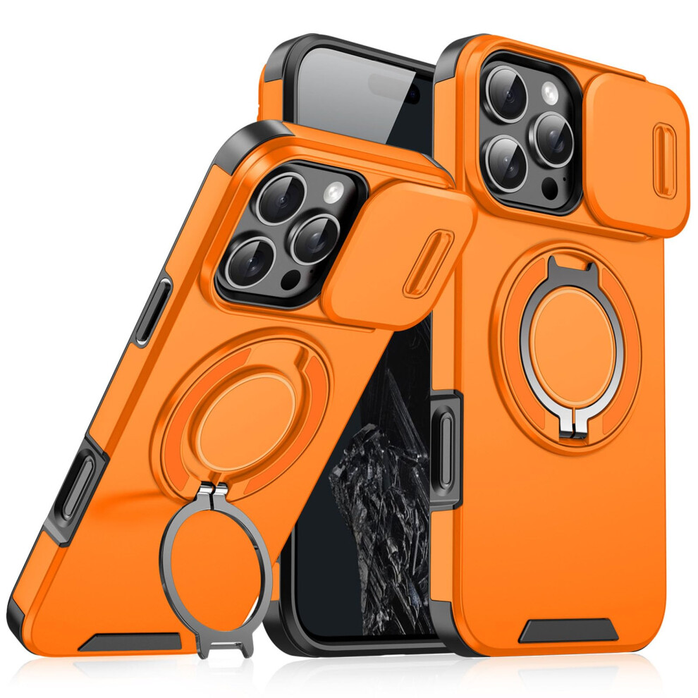 Magnetic Stand Case For Iphone 15 Pro With Sliding Camera Cover And 360 Rotating Kickstand, Orange 9092120234787