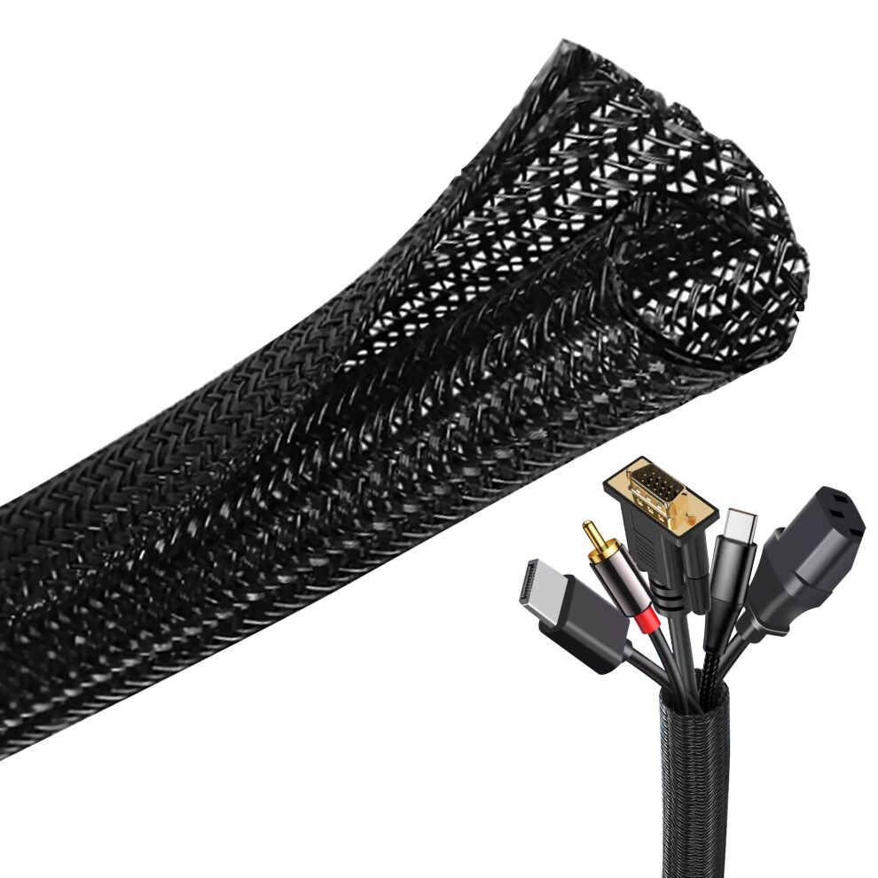5M Selfclosing Cable Management Sleeve, 6Mm Black Tube For Desk Tv Computer, Cable Clutter Reduction 9455672287418