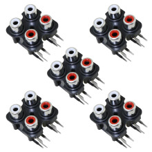 5PCS RCA Female Socket Panel 4 Position Mount Red and White Audio Video Connector for AV Equipment