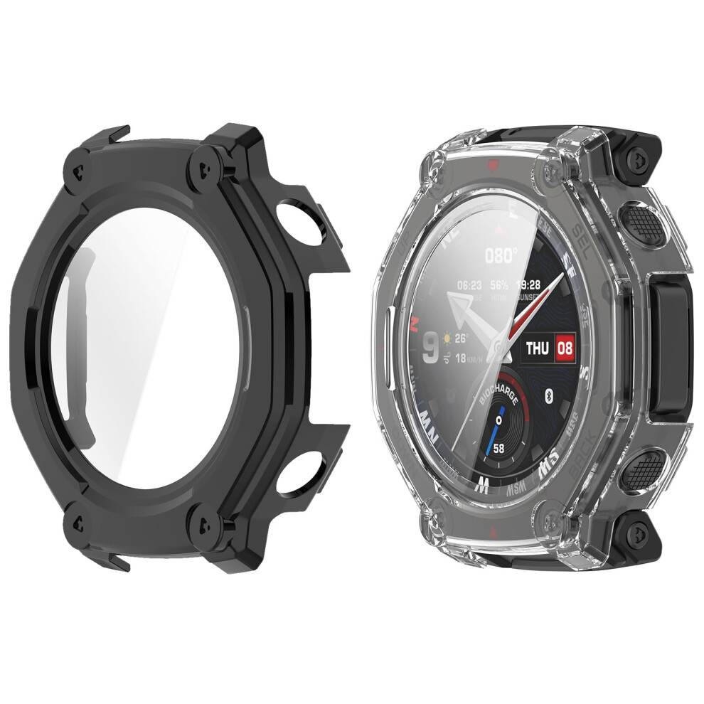 Shockproof Case With Tempered Glass Screen Protector Clear 2Pack For Amazfit Trex 3 Pro 48Mm Black 9092120769739