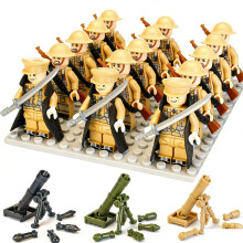 [British Army] 18-piece military building block set, including British Army soldiers and World War II figures.