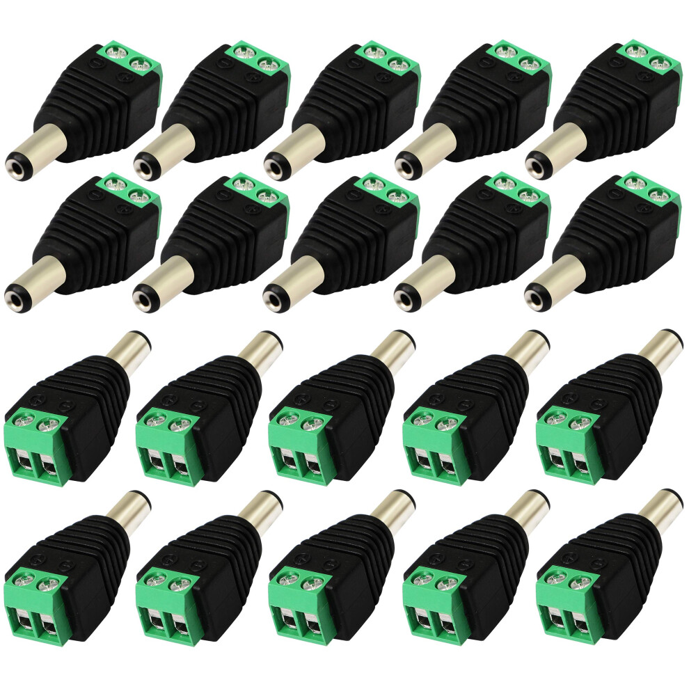 Dc Power Jack Adapter 5.5X2.1mm Male Barrel Connector To 2Pin Screw Terminal, 20Pack For Cctv And Led Strip 9092120770667