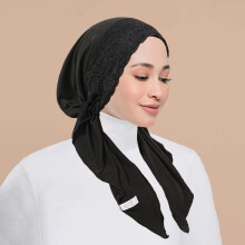 Women Lace Flower Soft Long Tails Hat Hair Headband Turban Stretch Elastic Cap