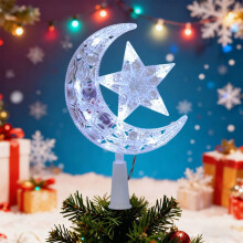 Christmas Tree Toppers, Christmas Tree Decorations, Glowing Moon Pentagram Christmas Tree Topper, Plastic Durable Lightweight Holiday Tree Ornament
