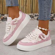 Damesko med plateau, sneakers med rund tå og tyk sål, trendy og behageligt fodtøj til gåture, indkøb og universitet Pink37