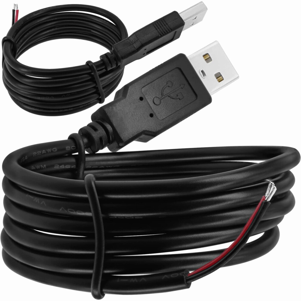 Usb Power Cable 3Ft Usb Male To 2 Pin Bare Wire 5V 3A Fast Charging Extension Cord Black 9092120771138