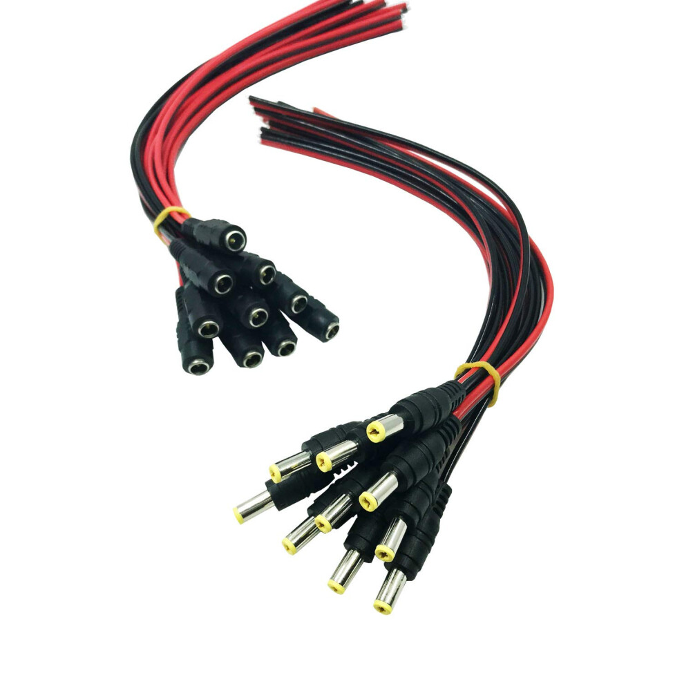 10 Pairs Dc Power Pigtail Cables 12V 5A Male Female 5.5Mm X 2.1Mm Connectors For Cctv And Led 9092120771275