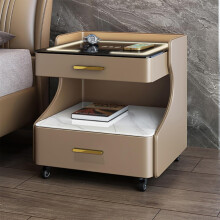 Bedside Table with Charging Station, LED Lights, Wheels, Dual Drawers, 50cm Tall for Bedroom