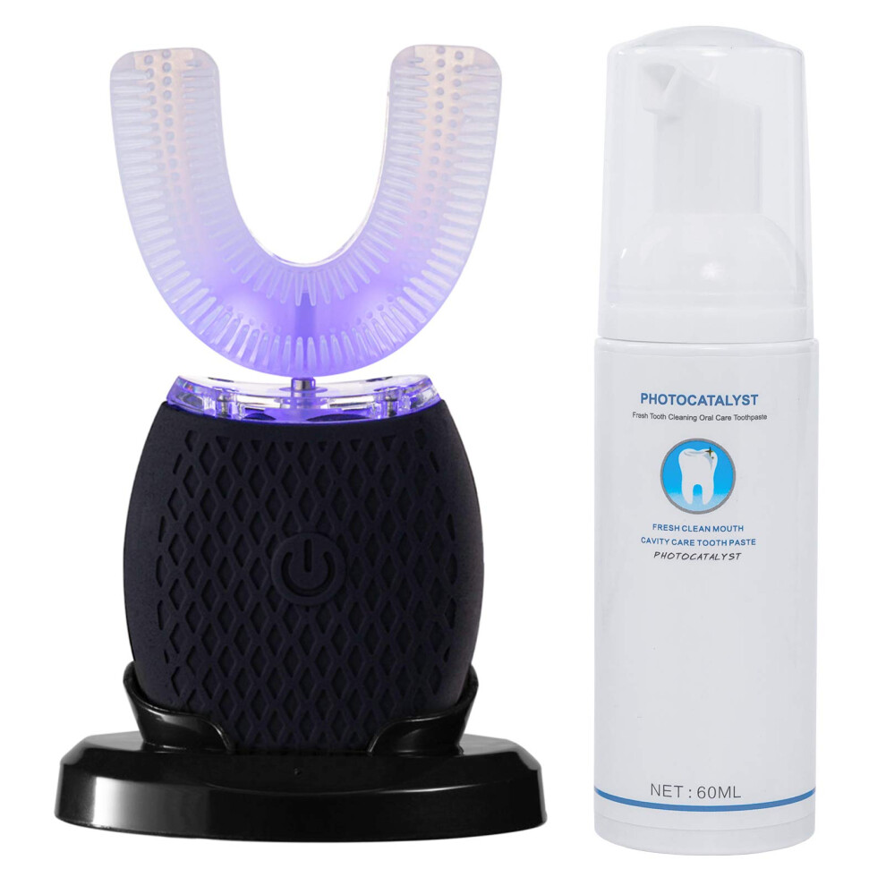 Black Electric Toothbrush 360 Brush Action With Ultrasonic Cleaning And Whitening Mode Rechargeable