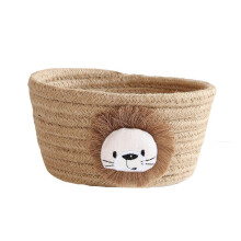 Cartoon Animals Woven Storage Basket Kids Toys Desktop Organizer Sundries Storage Box Laundry Baskets - Jute Lion