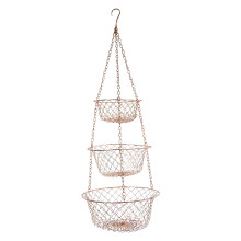3 Tier Fruit Basket, Vegetable Kitchen Storage Basket Chain Hanging Space Saving Fruits, Plants Storage Basket(Copper)