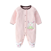 Baby One Piece Romper Soft Cotton Sleepwear Footed Jumpsuit Rabbit Footed Sleeper Pajamas Cute Baby Clothes Pink 9-12 Months