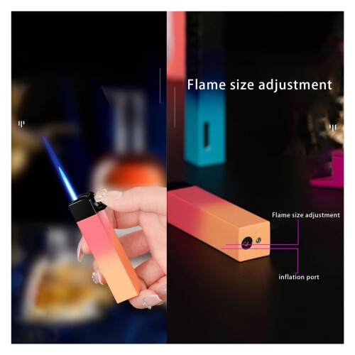 Butane Torch Lighter with Windproof Soft Flame and Adjustable Size, Side Slide Ignition, Blue for Camping 1