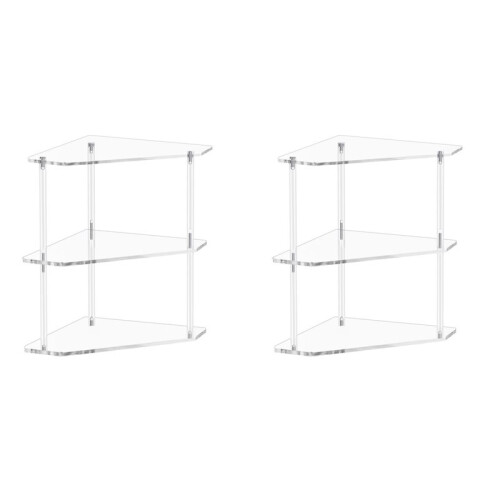 2X Acrylic Triangle End Table - 3 Tier Corner Side Table - Small Corner Table for Living Room, Bedroom, Bathroom