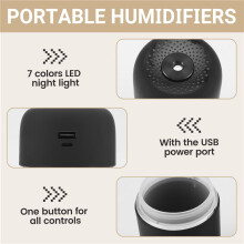 USB Car Humidifier 200Ml Portable Humidifier with 7 Colors LED Night Light Quiet Adjustable Mist Modes for Travel B