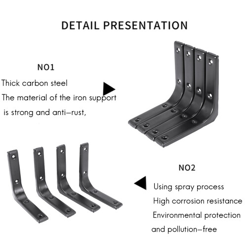 4 PCS Iron Wall Shelf Bracket, 4 x 4 Inch Heavy Duty Shelf Support Bracket Decorative Joint Angle Bracket, Black 1
