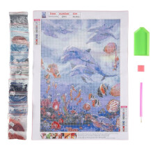 Peinture De Diamant 5D Diy Point De Croix De Broderie De Diamant Rond Plein De Dauphins Animal Peinture Murale Diamant Cristal