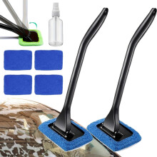 Windshield Cleaner Tool with Reusable Microfiber Pads for Streak Car Windows 2PCS Blue