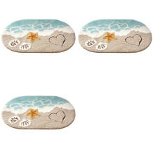 3X Beach Bathroom Rugs Coastal Seashell Bath Mat Funny Extra Soft Tufted Quick Dry Wave Starfish (16 X 24inch)