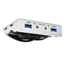 2X 2-Poorts USB 3.0-Hub met HD-Audio, 3,5 mm Koptelefoonaansluiting, Microfooninterface, Frontpaneel voor Pc, 20-Pins 3,5 Inch Floppy Bay, Zilverwit