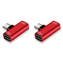2X 3 in 1 Double Type-C Adapter Type-C Charge Cable Charger Earphone Converter for Smartphones Headphone Adapter Red