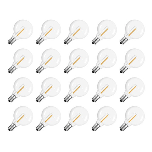120 Pcs G40 LED Replacement Light Bulbs E12 Screw Base Shatterproof LED Globe Bulbs for Solar String Lights Warm 1
