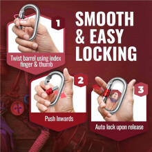 6 Pcs Carabiner Hooks,Large 25 KN, Heavy Duty Safety Carabiner, Stainless Steel, for Climbing, Abseiling, Hammocks, Dog